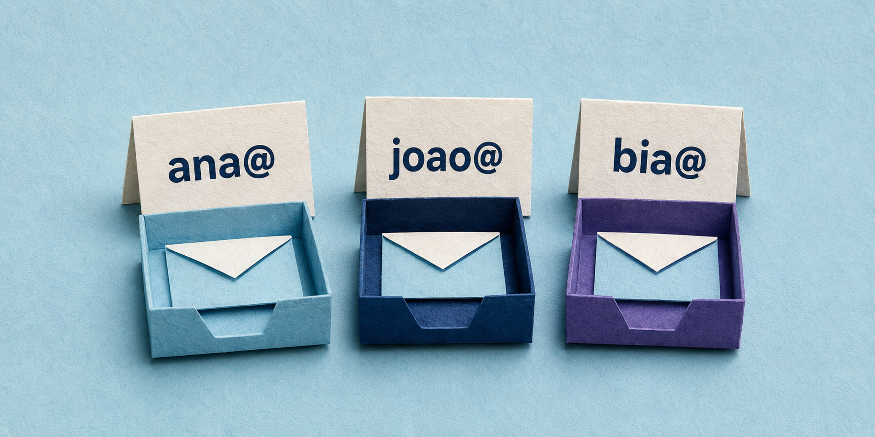 Caixas individuais de e-mail representadas em papel