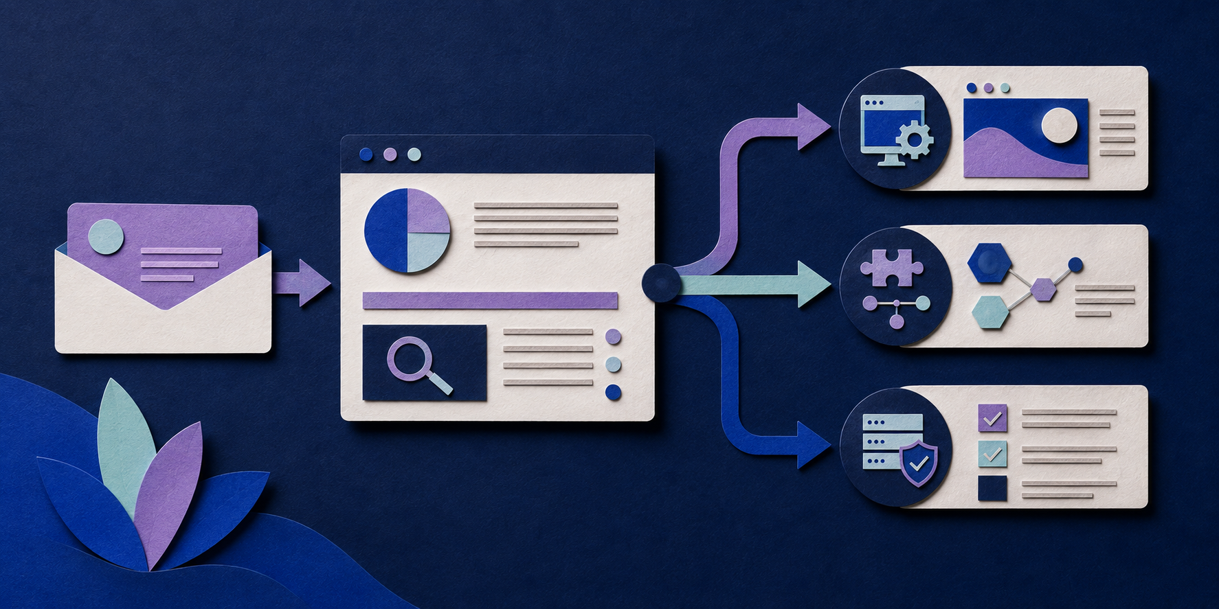 Solicitação comercial analisada e direcionada para o serviço técnico correto representada em papel