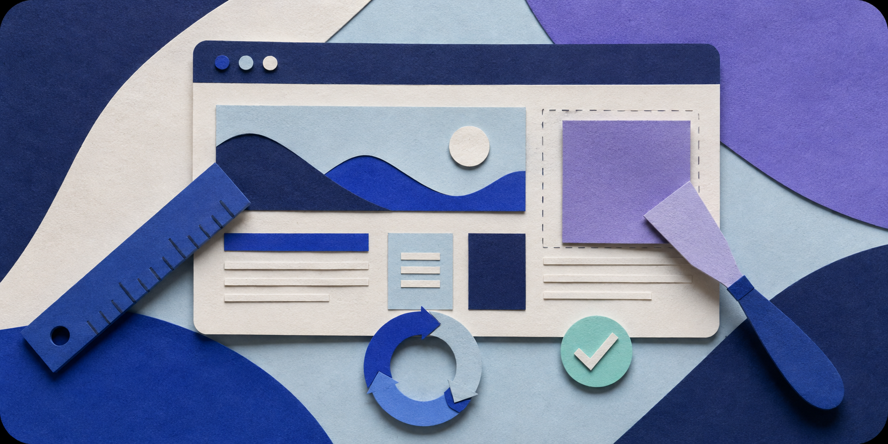 Manutenção e atualização contínua de um site representadas em papel