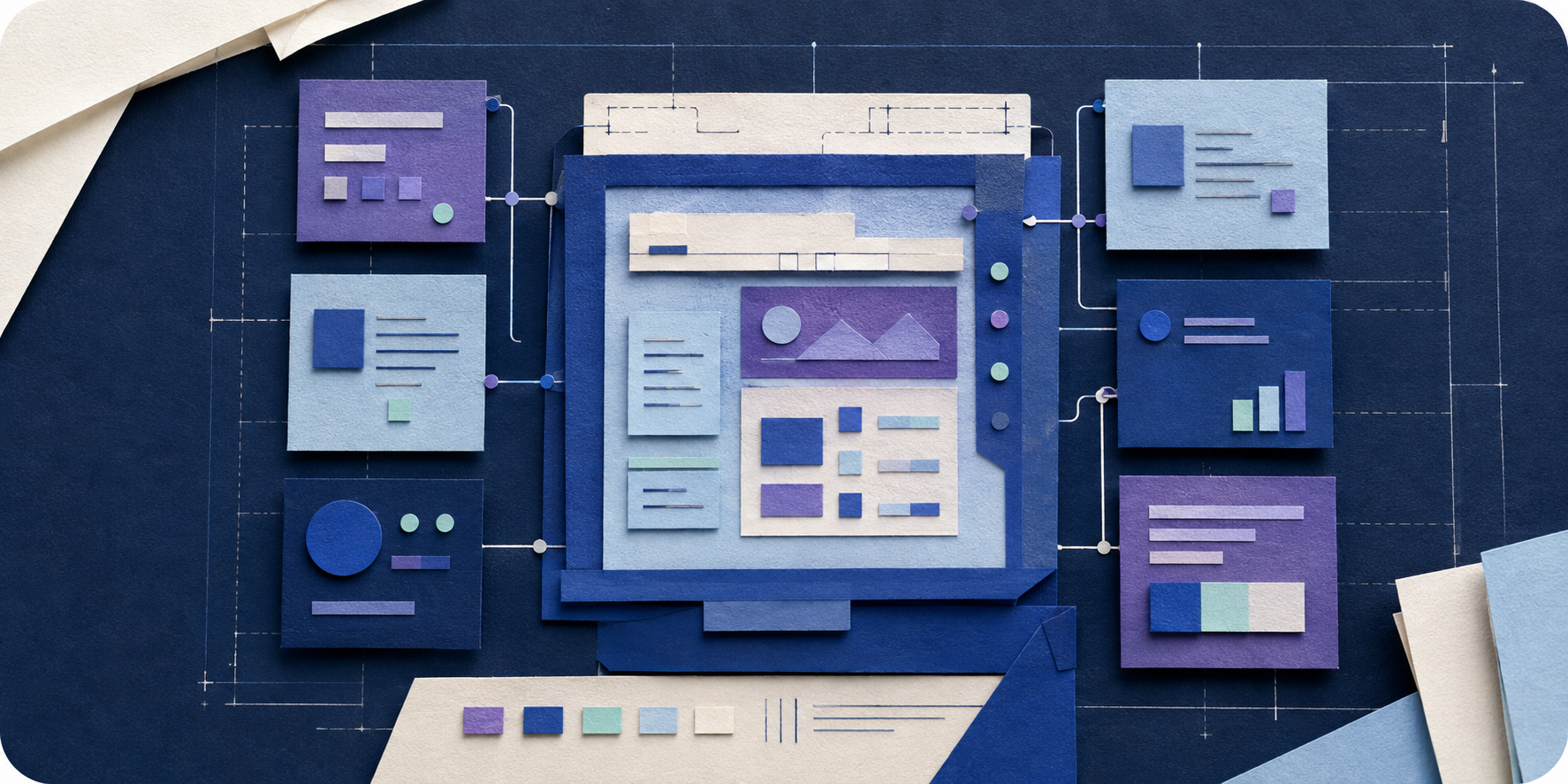 Arquitetura modular de um projeto web sob medida representada em papel