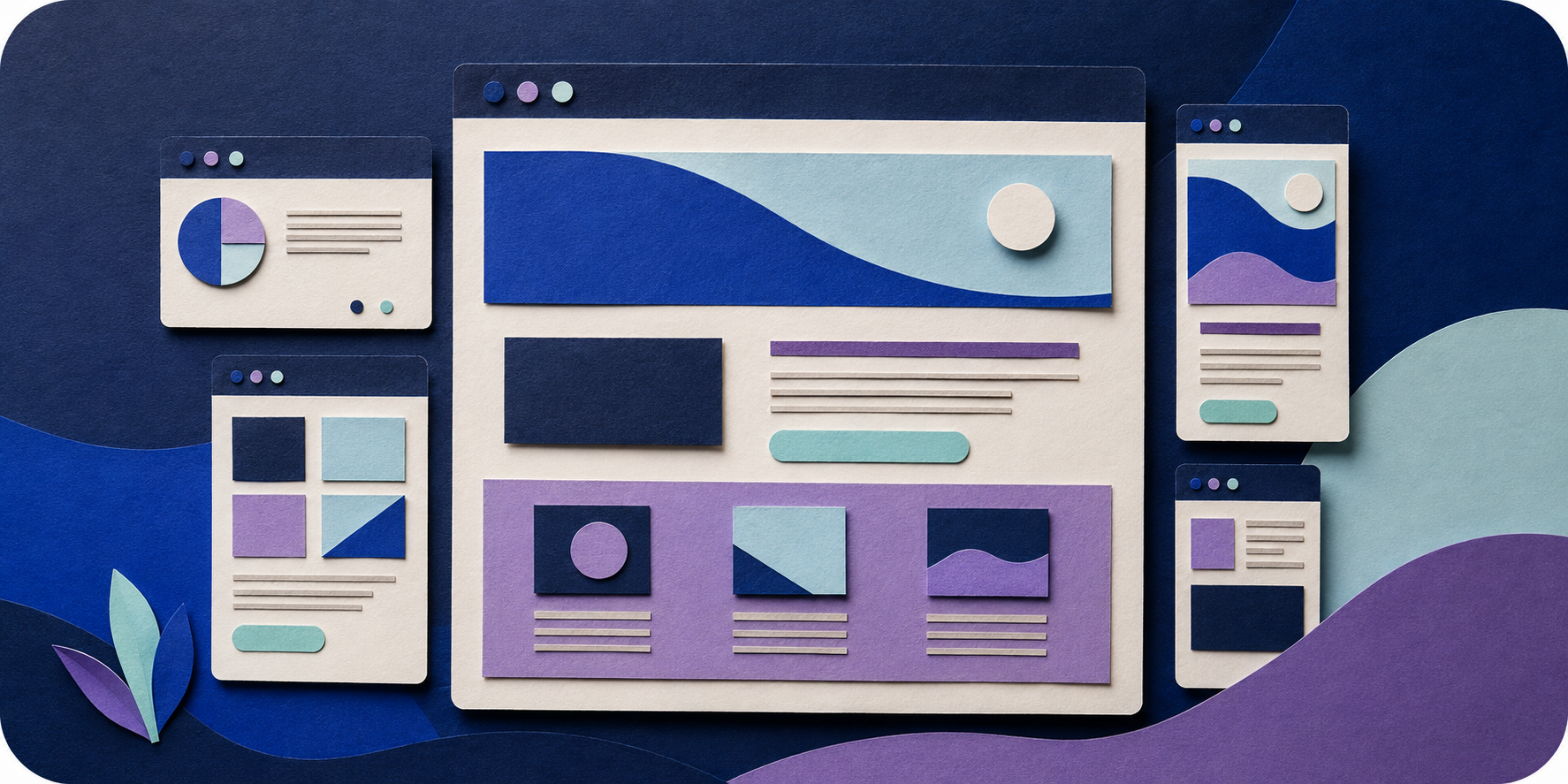 Ecossistema de criação e operação de sites representado em papel